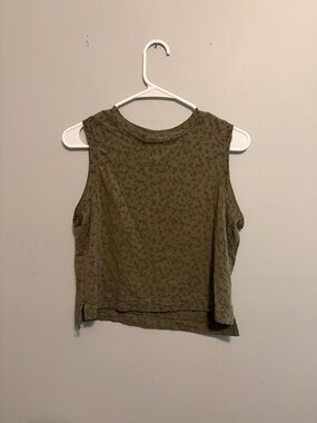 all in motion Olive Green Sleeveless Tank with Subtle Leaf Print